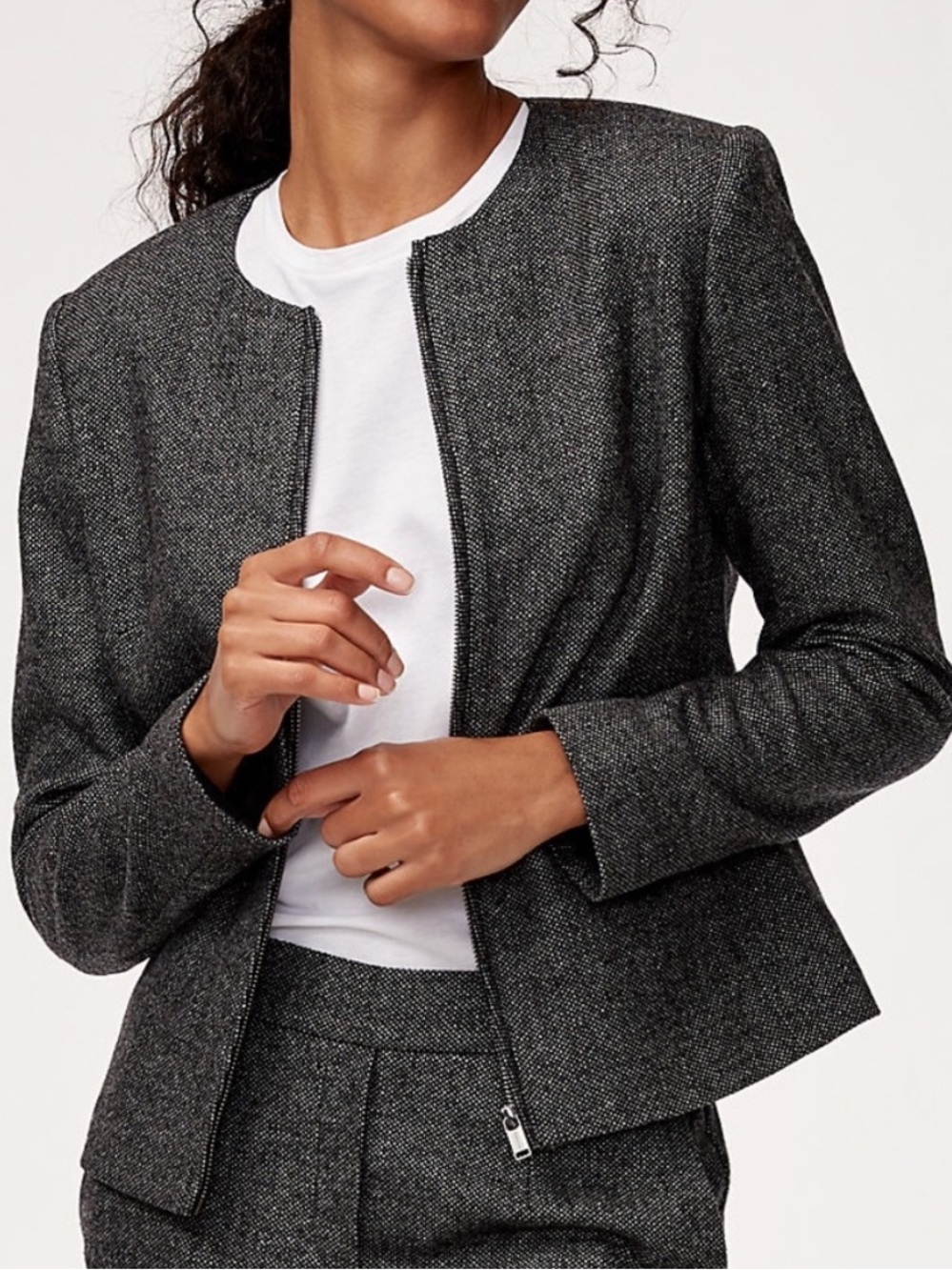 Aritzia Babaton Bowman Zip Up Charcoal Gray Blazer Jacket